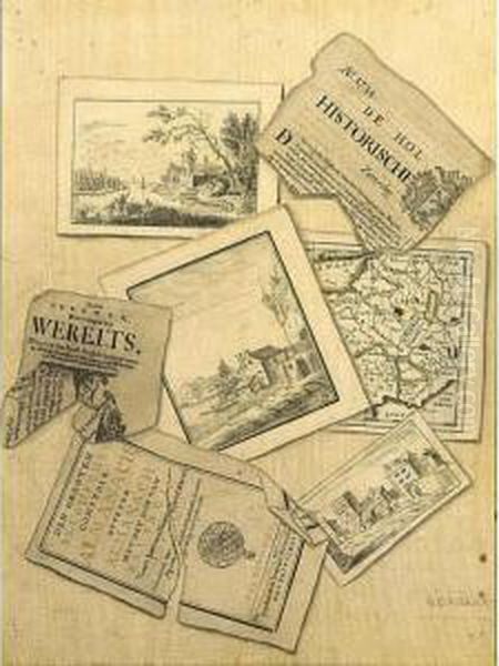 A Trompe L'oeil Still Life Of A Newspaper, Map And Drawings - view 1