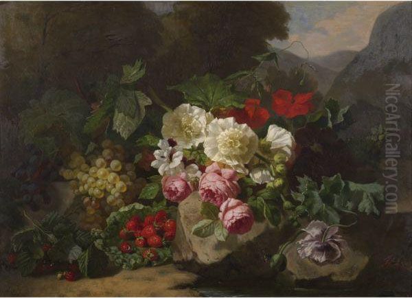 Still Life With Flowers And Fruit by Henri Robbe