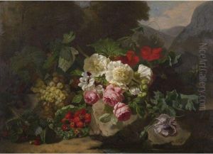 Still Life With Flowers And Fruit by Henri Robbe