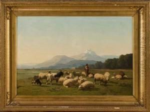 Berger Italien Et Son Troupeau by Louis Marie Dominique Romain Robbe