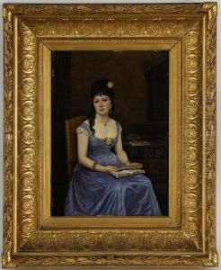 Elegante A La Robe Bleue by Emile Robellaz