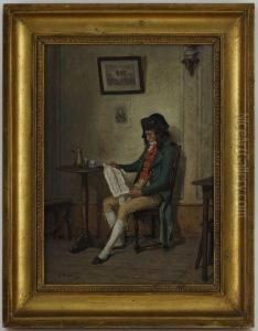 Gentilhomme A La Lecture 
Huile Sur Panneau by Emile Robellaz