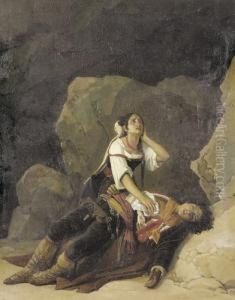 Seufzende Frau Mit Verwundetem Brigant. by Aurele Robert