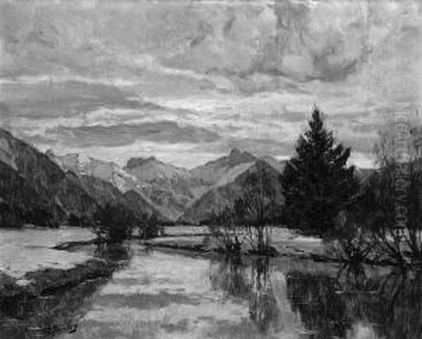 F. "winterliche Flusslandschaft Im Vorgebirge". Sign - view 1