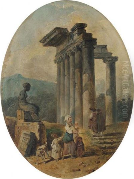 Une Mere Et Ses Enfants Dans Un Paysage De Ruines - view 1