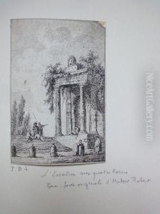 La Statue En Avant Des Ruines ; L'escalier Aux Quatre Bornes. by Hubert Robert