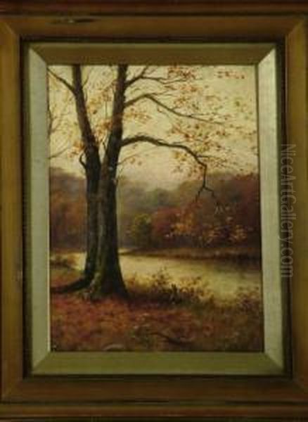"falling Leaves" - Rabbits Near A Riverside Tree - view 1