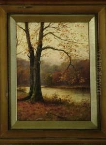"falling Leaves" - Rabbits Near A Riverside Tree by John Robert