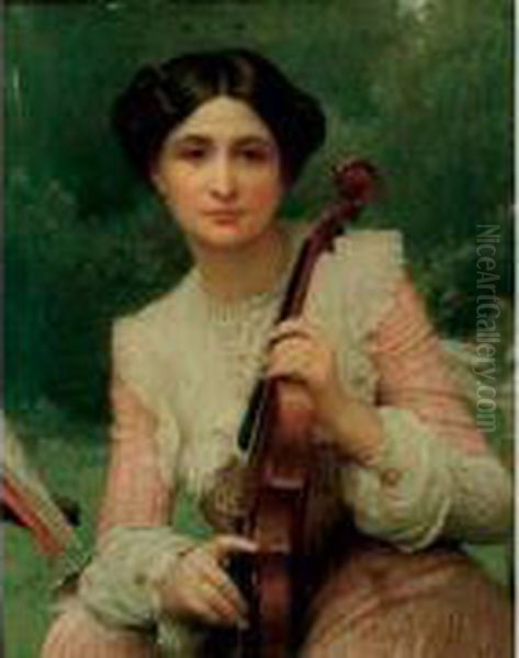 Jeune Femme Tenant Un Violon D'epoque Xviiie Siecle De Montage Baroque - view 1