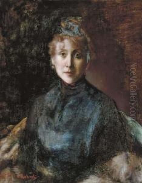 Portrait Of A Lady In A Blue Dress - view 1