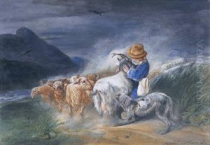 Jeune Berger Et Son Troupeau by Joseph-Nicolas Robert-Fleury