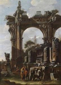 A Capriccio With Ruins And Figures by Domenico Roberti