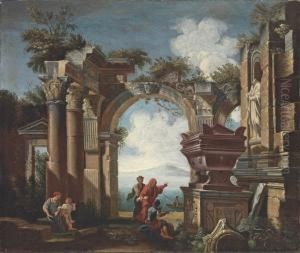 An Architectural Capriccio With Classical Ruins And Figures
