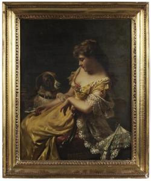 Woman With Letter And Her Dog - view 1