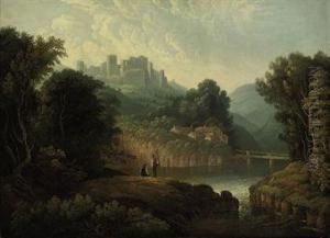 A Wooded River Landscape With Anglers On A Bank