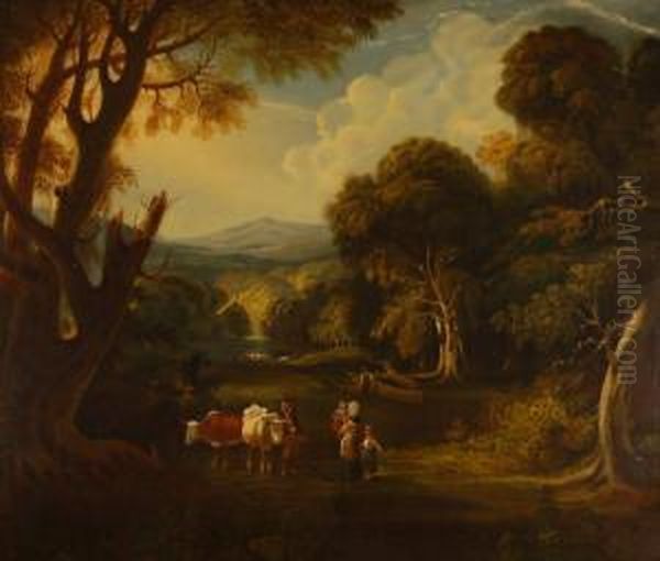 Classical Irish Landscape With Sugar Loaf Mountain In The Distance And Cattle And Figures In The Foreground - view 1