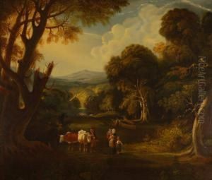 Classical Irish Landscape With Sugar Loaf Mountain In The Distance And Cattle And Figures In The Foreground