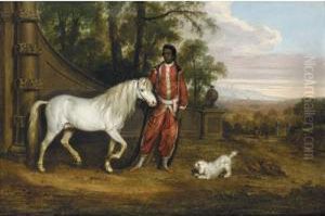 Gerald Fitzgerald's Negro Servant Holding Bold Sir William In A Landscape, A Poodle Beside