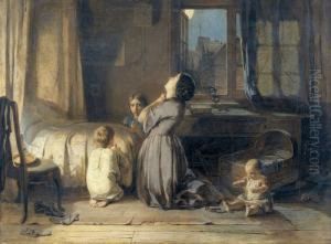 Mutter Mit Kindern Beim Abendgebet by Thomas Edward Roberts