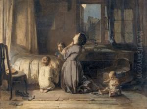 Mutter Mit Kindern Beim Abendgebet. by Thomas Edward Roberts