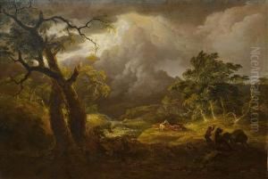 Herdsmen Driving Cattle In A Stormylandscape