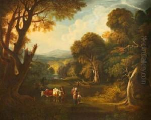 Arustic Family And Animals In An Irish Landscape by Thomas Saut. Roberts