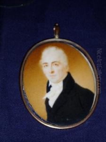 A Miniature Portrait Of A Gentleman, Wearing A Black Coat And White Stock - view 1