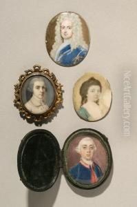 A Miniature Portrait Of A Lady In A Blue Dress With White Fichu