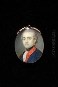 A Portrait Of An Officer In Blue Uniform With Red Facings And Gold Epaulettes by Charles I Robertson