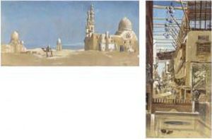 The Tombs Of The Cailiffs, Cairo; And An Oriental Bazaar, Cairo by Charles Robertson