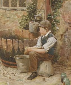 A Boy Peeling Potatoes by Charles Robertson