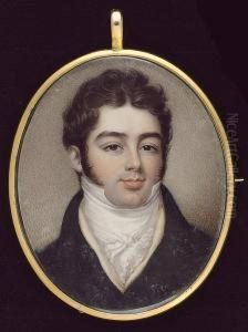 A Gentleman, Wearing Dark Blue Coat, Cream Waistcoat, Frilled White Chemise And Tied Stock