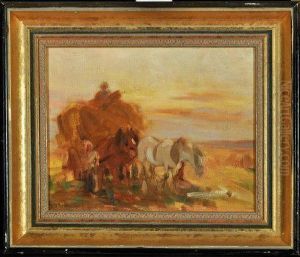 A Hay Cart In A Field Late Afternoon by David Robertson