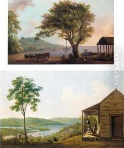 Unloading Cargo By The Shore, At Port Morant, Jamaica; And Two Gentlemen Surveying Their Estate In Jamaica by George Robertson