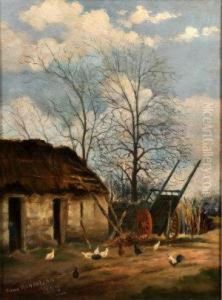Chickens By The Farmyard Byre by Tom Robertson