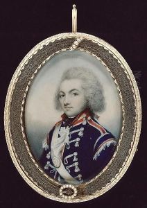 An Officer Of The 8th King's Own Royal Irish Light Dragoons, Wearing Blue Uniform, With Red Facings, Silver Lace And Wings, His Shoulder Belt Featuring A Harp, His Hair Powdered And Worn