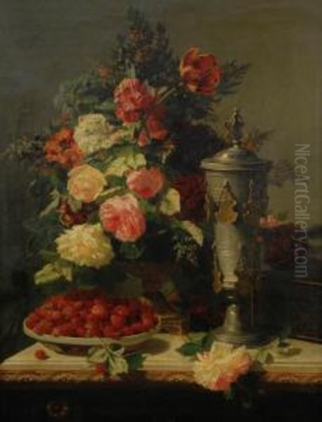Floral Still Life With Strawberries And Tankard - view 1