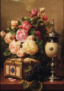 Nature Morte Au Bouquet De Fleurs Et Ala Coupe by Jean-Baptiste Robie