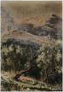 Cypress Trees On A Hillside; The Path To The Lake by Marianne H. Robilliard
