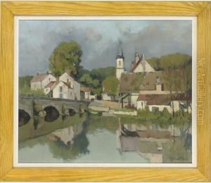 Le Pont Pres Le Village by Georges Charles Robin