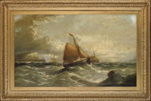 Fishing Boats Riding The Swell And Hauling In Their Nets, In The Channel Off Dover