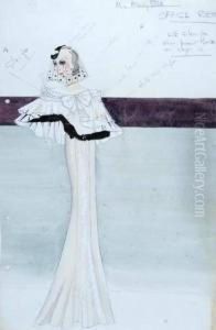 Stiebel Two Pencil And Watercolour Costume Designs For "music In The Air" by Mary Ellis Robins