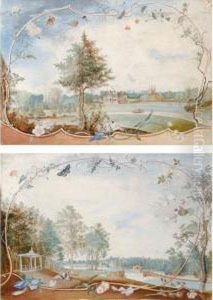 The Grounds At Honington Hall, Warwickshire, Showing The South And West Fronts; The Grounds Of Honington Hall, Warwickshire, Showing The Ornamental Water Designed By Sanderson Miller by Thomas Sen Robins