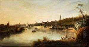 Vedute Einer Englischen Stadt An Einem Flusslauf