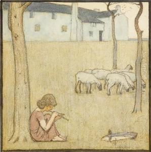 A Young Shepherdess Playing A Pipe Seatedbelow A Tree A Young Shepherdess Playing A Pipe Seatedbelow A Tree