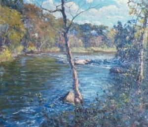 Sunlit River Landscape by Hal Robinson