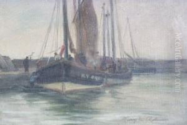Harbour Scenewith Figures And Fishing Boats - view 1
