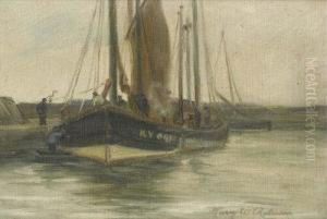 Harbour Scene Withfigures And Fishing Boats by Harry W. Robinson