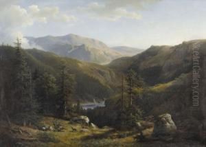 Berglandschaft Mit Jagern Und Erlegtem Hirsch