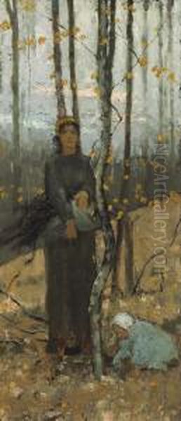 Woman And Child In Wooded Landscape - view 1